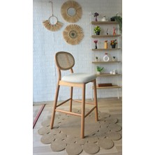 Silla Concept Oslo Bar Sandalyesi Teddy Krem Kumaş Hasırlı Naturel Ahşap Ada Sandalye
