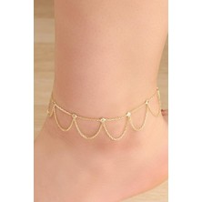 TMT Gümüş Zirkon Taşlı Altın Kaplama Zincir Halhal Şık Tasarım Özellikli Aksesuar