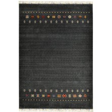 Çam Halı Funky 804 Antrasit Yün ve Bambu ile Özel Tezgahlarda Üretilen Otantik Desenli El Emeği Modern Uşak Halısı