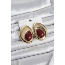 Ayder Timya Pirinç Gold Renk Bordo Taşlı Damla Model Vintage Kadın Küpe - TJ-BKP11682 TG/Tmy230588