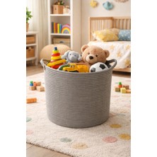 Espera Home Design 35X35 cm Kulplu Oyuncak Sepeti, Battaniye Sepeti, Çamaşır Sepeti, Organizer, Düzenleyici, Jüt Hasır Sepet