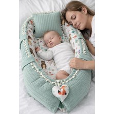Jaju Baby Yeşil Örgü Kumaş ve Orman Desenli Lüx Babynest - Premium Babynest