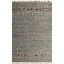 Çam Halı Funky 804 Gri Yün ve Bambu ile Özel Tezgahlarda Üretilen Otantik Desenli El Emeği Modern Uşak Halısı