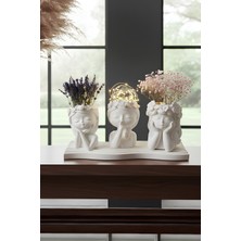Feyza Design Modern Beyaz Kız Figürlü 3'lü Dekoratif Saksı Seti, Tepsili