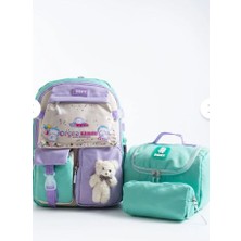 Trg Roxy Yeşil Lila Kore Kawaii Ayıcıklı Okul Çantası Seti –sırt Çantası+Beslenme Çantası+Kalemlik
