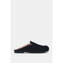 Selin Shoes Boriel Hakiki Deri Düz Taban Kadın Terlik- Siyah