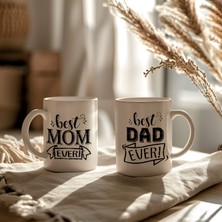 BB Design Best Mom Best Dad Yazılı 2’li Kupa Bardak Seti Anne Baba Hediyesi Seramik