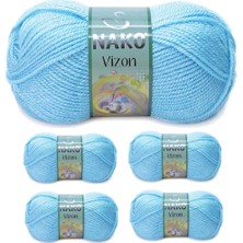 Maarketim 5 Adet Vizon Premium Akrilik El Örgü İpi Yünü Renk No:214 Ufuk Mavisi