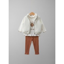 Babytex Bebek 3’lü Takım Yelekli Fitilli Tayt Set – Uzun Kollu Body, Fermuarlı Yelek ve Tayt