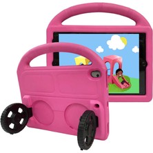 Maks Technology iPad 10.2 (8.nesil) ​mkst Wheel Car Tekerlek Standlı Tablet Eva Silikon Kılıf - Pembe Koyu