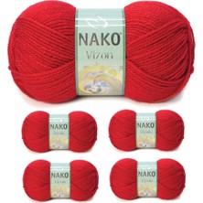 Maarketim 5 Adet Vizon Premium Akrilik El Örgü İpi Yünü Renk No:251 Bayrak Kırmızı