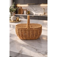 İliva Oval Hasır Rattan Mini Kulplu Organizer Sepet,masaüstü Ekmeklik,banyo Düzenleyici