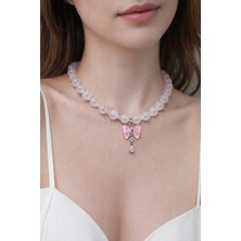 Aurevyn Design Gümüş Renk Detaylı Fiyonk Kuvars Doğal Taş Sallantılı Kolye