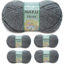 Maarketim 5 Adet Vizon Premium Akrilik El Örgü İpi Yünü Renk No:193 Loş Gri