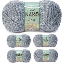 Maarketim 5 Adet Vizon Premium Akrilik El Örgü İpi Yünü Renk No:194 Sis Gri