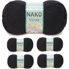 Maarketim 5 Adet Vizon Premium Akrilik El Örgü İpi Yünü Renk No:217 Siyah