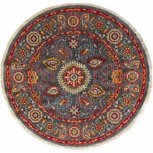 Çam Halı Funky 801 Antrasit Daire Yün ve Bambu ile Özel Tezgahlarda Üretilen Otantik Desenli El Emeği Modern Uşak Halısı