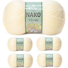 Maarketim 5 Adet Vizon Premium Akrilik El Örgü İpi Yünü Renk No:256 Krem