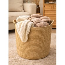 Espera Home Design 35X35 cm Kulplu Oyuncak Sepeti, Battaniye Sepeti, Organizer, Düzenleyici, Jüt Hasır Sepet