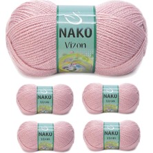 Maarketim 5 Adet Vizon Premium Akrilik El Örgü İpi Yünü Renk No:10275 Pembemsi Pudra