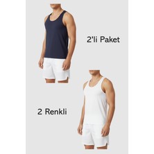 Balkonda Erkek Sporcu Atleti 2'li Paket 2 Renk Pamuklu Esnek Slim Fit - Tutku Elit