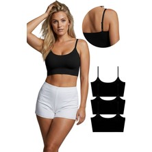 New Lilla 777 Kadın Ayarlanabilir İnce Askılı Lazer Kesim 3'lü Crop Büstiyer Paketi