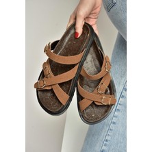 Fox Shoes Y250502502 Taba Süet Tokalı Kadın Terlik