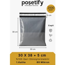 Poşetify Cepli Kargo Poşeti | 30x38x5 cm | 2000 Adet | Gri | 80 Mikron | Orta Boy | Kalın | İç Göstermez