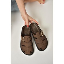 Fox Shoes Y250506002 Kahverengi Süet Önü Kapalı Kadın Terlik