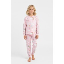 Bunny Hopp Gökkuşağı Desenli %100 Pamuklu Kız Çocuk Pijama Takımı - Interlok Kumaş Takım