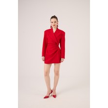 Holly Lolly Beli Drape Detaylı Heleni Blazer Ceket Kırmızı