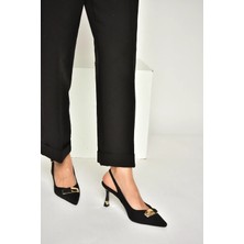 Fox Shoes Y308203804 Siyah Kumaş Ince Topuklu Kadın Ayakkabı