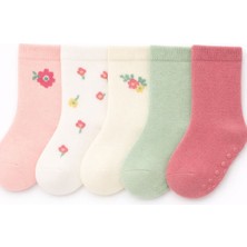 Solde 5’li Bebek/çocuk Pamuklu Günlük Çorap – Düz ve Desenli Karışık Set, Kaymaz Tabanlı, Kaliteli