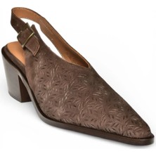 Fox Shoes Y654300402 Kahverengi Hakiki Deri Süet Kalın Topuklu Kadın Ayakkabı