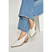 Fox Shoes Y654300403 Beyaz Hakiki Deri Süet Kalın Topuklu Kadın Ayakkabı