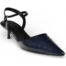 Fox Shoes Y480259860 Lacivert Rustik Mini Ince Topuklu Sivri Burun Kadın Ayakkabı
