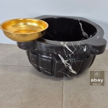 Abay Doğal Taş Toros Siyah Kavun Dilim Mermer Kurna