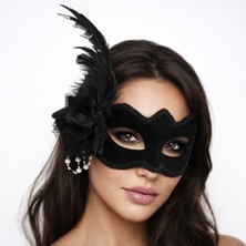 Die Grup Inci Detaylı Siyah Süet Venedik Kadın Maskesi DIETTTRS-76432