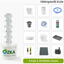 Topraksız Market Dikey Topraksız Tarım Kulesi 6 Katlı 30 Gözlü Full Set – 75 Lt Depolu Hidroponik Üretim Sistemi