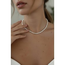 Atalya Accessory Gümüş Renk Kalpli Inci Kadın Minimal Kolye