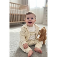 Caramel Marka Altı Ağaç Desenli Unisex Krem Bebek Üçlü Penye Takım