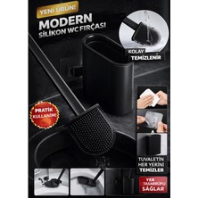 Yeterx Modern Silikon Wc Fırçası Duvara Monte Hazneli Kolay Temizlenir Tuvalet Fırçası Siyah
