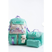 Trg Yeşil Roxy Yeşil Kore Kawaii Ayıcıklı Okul Çantası Seti –sırt Çantası+Beslenme Çantası+Kalemlik