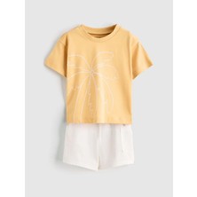 LC Waikiki Lcw Baby Sarı Erkek Bebek Baskılı Tişört ve Şort