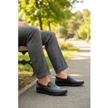 Konfores 2237-ALME Hakiki Deri Üst Kalite Diabetic & Ortopedik Erkek Klasik Baba Ayakkabısı - NKT02237-SIYAH-47