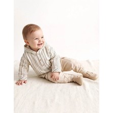 LC Waikiki Lcw Baby Ekru Çizgili Erkek Bebek Kapüşonlu Üst ve Pantolon Takım