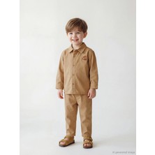 LC Waikiki Lcw Baby Bej Nakışlı Erkek Bebek Gabardin Gömlek ve Pantolon