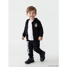 LC Waikiki Lcw Baby Siyah Beşiktaş Baskılı Erkek Bebek Kapüşonlu Sweatshirt ve Eşofman Altı