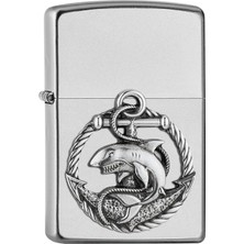 Zippo Zıppo 2007130 – Shark Amblem, Saten Krom – Benzinli Fırtına Çakmağı, Doldurulabilir, Kaliteli Hediye Kutusunda