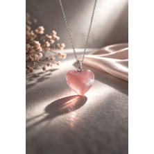 Lia Charm Doğal Pembe Kuvars Taşı Kalp Kolye - Aşk ve Sevgi Taşı
